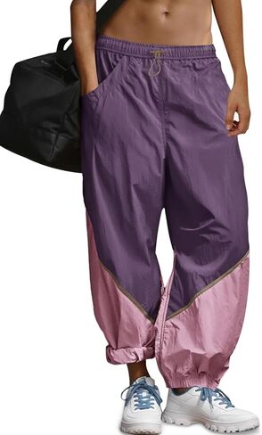 Fisoew Womens Baggy Wide Leg Pants Casual Elastic Waist Color Block Loose Workout Track Pants with Pockets in Saudi Arabia