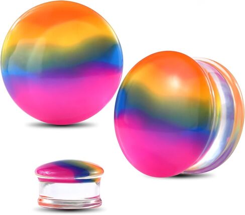 Jewseen 2PCS 0G-1'' Ear Gauges Plugs Flexible Double Flared Rainbow Colorful Ear Tunnels Expander Stretchers Gauges for Women Plugs Piercing Jewelry in Saudi Arabia