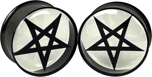 Mystic Metals Body Jewelry Pair of Black Embedded Pentagram in Clear Resin Plugs (MTO-066) in Saudi Arabia
