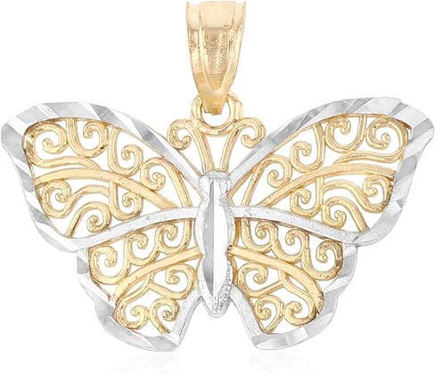 Ioka - 14K Two Tone Gold Fancy Monarch Butterfly Charm Tiny Pendant For Necklace or Chain in Saudi Arabia