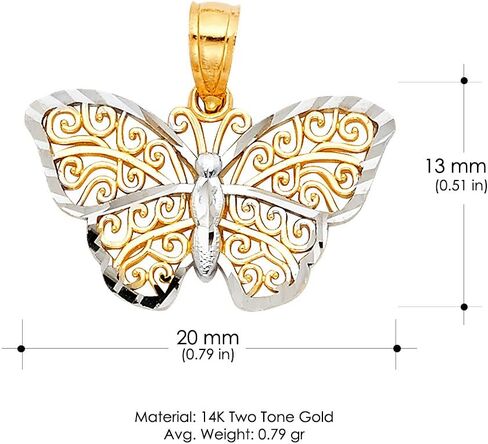 Ioka - 14K Two Tone Gold Fancy Monarch Butterfly Charm Tiny Pendant For Necklace or Chain in Saudi Arabia