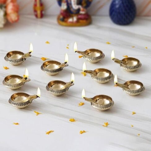 Brass Diya Lamp – Traditional Decorative Oil Lamp 2.5 x 0.8 Inch – Handcrafted Brass Deepak for Pooja, Aarti, Diwali, and Home Temple Décor (10) in Saudi Arabia