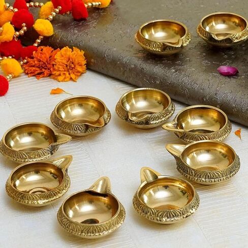 Brass Diya Lamp – Traditional Decorative Oil Lamp 2.5 x 0.8 Inch – Handcrafted Brass Deepak for Pooja, Aarti, Diwali, and Home Temple Décor (10) in Saudi Arabia