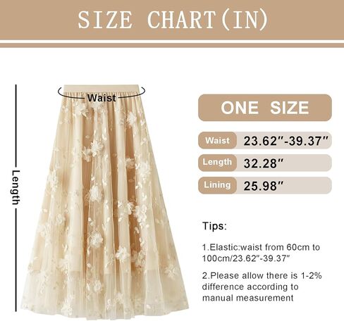 Womens Floral Tulle Skirts High Waisted A-Line Mesh Skirt Embroidery Layered Fairy Skirts Party Casual Outfits in Saudi Arabia
