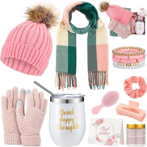 11 قطعة هدية عيد ميلاد للنساء صندوق عيد ميلاد سعيد للأصدقاء الإناث مجموعة هدايا عيد الحب الشتوية سلة بهلوان 12 أونصة in Kuwait