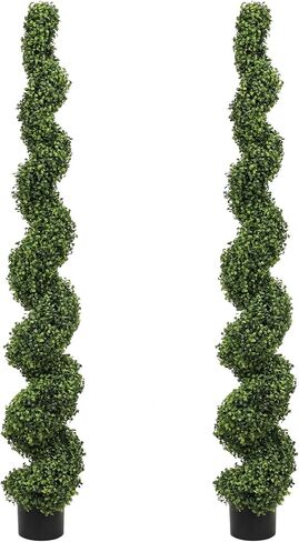 مجموعة أشجار توبياري صناعية بطول 4 أقدام من THE BLOOM TIMES مكونة من عبوتين - 48 بوصة من خشب الأرز الصناعي وأشجار السرو الحلزونية للخارج - نباتات وهمية للحديقة والشرفة الأمامية والداخلية والخارجية وديكور الزارع 4 أقدام in Kuwait