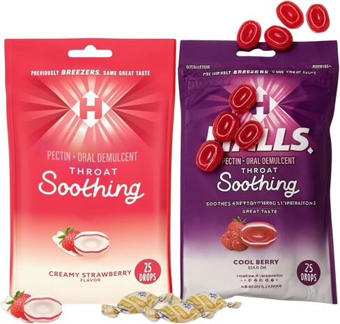 Throat Soothing (Formerly Breezers) Cool Berry Throat Drops 25 Count Per Bag and Throat Soothing Creamy Strawberry-Cough Drops for Throat 25ct ((Pack of 2 (1 of Each))) in Saudi Arabia