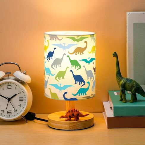 VIHOSE Roaring Dinosaur Kids Table Lamp for Bedroom Kids Bedside Lamp with Linen Wooden Nightstand Cartoon Nursery Lampshade for Girls Boys Living Room in Saudi Arabia