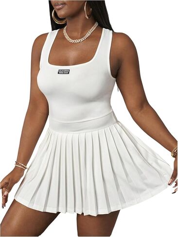 Floerns Women's Plus Size Tennis Dress with Built in Shorts Pleated Flared Mini Tank Dresses in Saudi Arabia