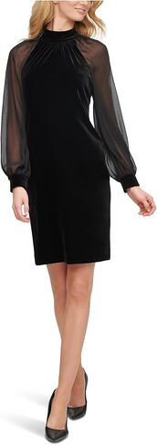 Calvin Klein Women's Long Chiffon Balloon Sleeve Mock Neck Shift Mini Dress in Saudi Arabia