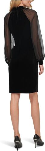 Calvin Klein Women's Long Chiffon Balloon Sleeve Mock Neck Shift Mini Dress in Saudi Arabia