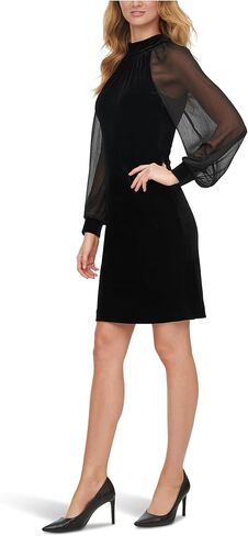 Calvin Klein Women's Long Chiffon Balloon Sleeve Mock Neck Shift Mini Dress in Saudi Arabia