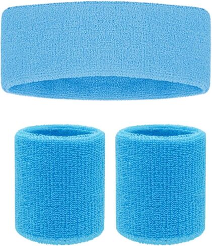 Sweatband Set 3 Pcs Headband Wristband Set for Men Women Sports Yoga Running Bright Color Terry Cloth Moisture-Wicking Sweat-Absorbing Head Band Wrist Band in Saudi Arabia