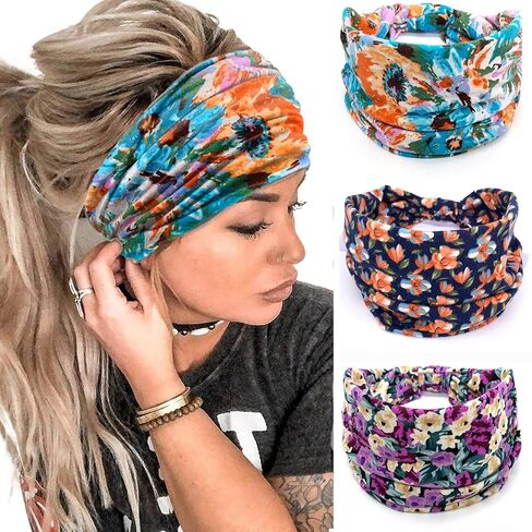3 Pcs Hairbands for Women Workout Yoga Twisted Knotted Wide Headbands Soft Fashion Elastic Solid Headwrap Lady’s Sports Hair Accessories Band(Beige,Black,Gray) in Saudi Arabia
