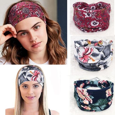 3 Pcs Hairbands for Women Workout Yoga Twisted Knotted Wide Headbands Soft Fashion Elastic Solid Headwrap Lady’s Sports Hair Accessories Band(Beige,Black,Gray) in Saudi Arabia