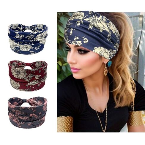 3 Pcs Hairbands for Women Workout Yoga Twisted Knotted Wide Headbands Soft Fashion Elastic Solid Headwrap Lady’s Sports Hair Accessories Band(Beige,Black,Gray) in Saudi Arabia
