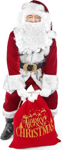 Santa Claus Costume for Men, Deluxe 11pcs Professional Christmas Velvet Santa Suit Cosplay Outfit Plus Size for Adult in Saudi Arabia