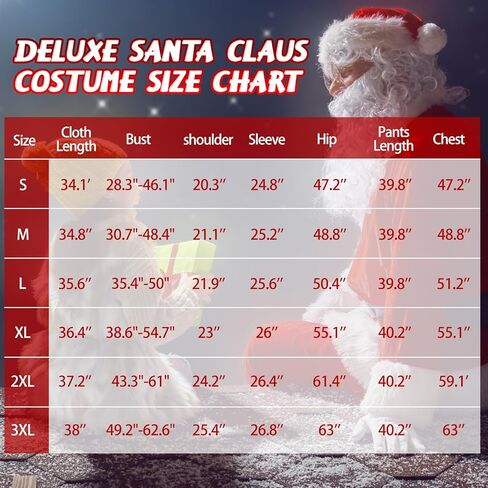 Santa Claus Costume for Men, Deluxe 11pcs Professional Christmas Velvet Santa Suit Cosplay Outfit Plus Size for Adult in Saudi Arabia