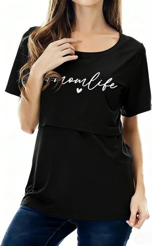 Breastfeeding Shirts for Women Double Layer Maternity Nursing Tops Distressed Acid Washed Nursing Tshirt in Saudi Arabia