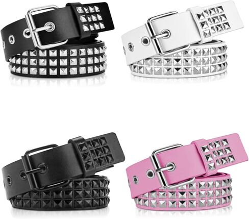 طقم أحزمة مرصعة مكونة من 4 قطع، Y2k Alt Punk Emo Grunge مع أحزمة معدنية لامعة بحلقة معدنية للنساء والرجال in Kuwait