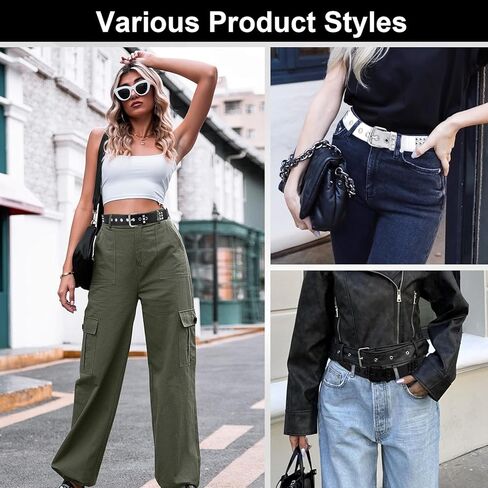 طقم أحزمة مرصعة مكونة من 4 قطع، Y2k Alt Punk Emo Grunge مع أحزمة معدنية لامعة بحلقة معدنية للنساء والرجال in Kuwait