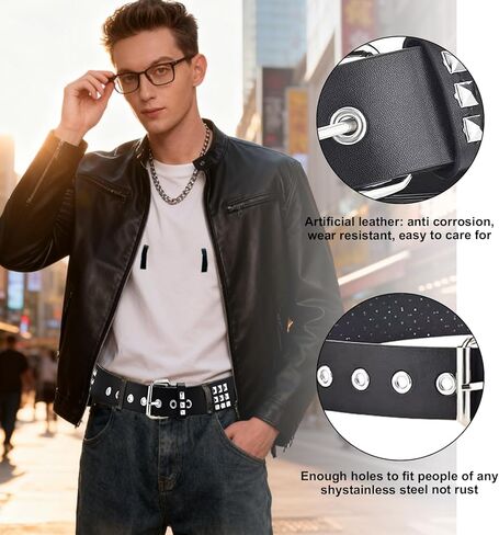 طقم أحزمة مرصعة مكونة من 4 قطع، Y2k Alt Punk Emo Grunge مع أحزمة معدنية لامعة بحلقة معدنية للنساء والرجال in Kuwait