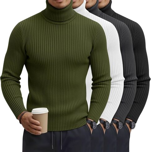 4 Pack Men's Big and Tall Turtleneck Shirts, Cotton Ribbed Long Sleeve Slim Fit Mock Neck Light Pullover Sweaters in Saudi Arabia