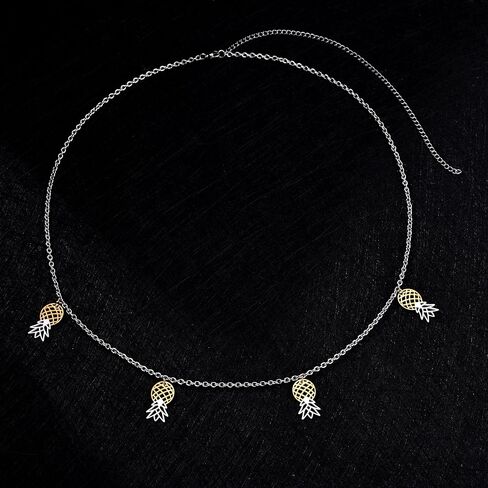 Upside Down Pineapple Waist Chain – Upside Down Pineapple Belly Chain - Gold & Silver Colored Stainless Steel Combo – 27.5" Adjustable to 35.5" in Saudi Arabia