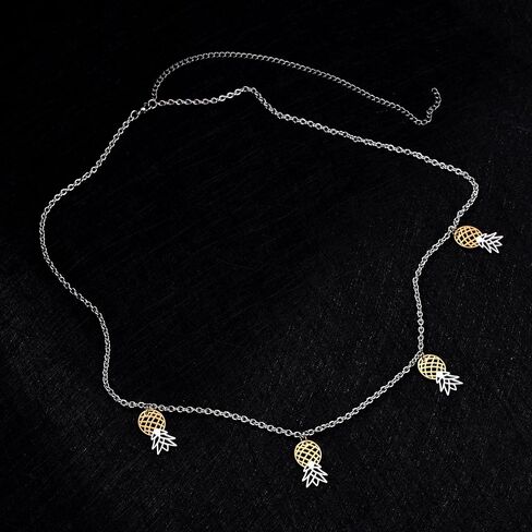Upside Down Pineapple Waist Chain – Upside Down Pineapple Belly Chain - Gold & Silver Colored Stainless Steel Combo – 27.5" Adjustable to 35.5" in Saudi Arabia