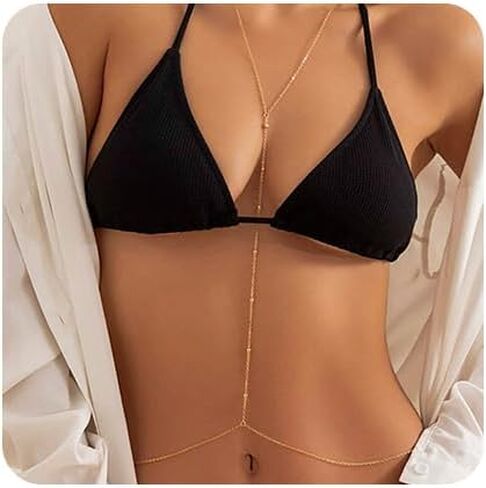 سلسلة الجسم، مجوهرات الجسم للنساء، سلسلة الصدر ذات الطبقات المثيرة، مجوهرات الخصر ذات الطبقات القابلة للتعديل لإكسسوارات الشاطئ، سلاسل الخصر المطلية بالذهب in Kuwait