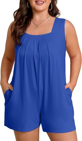 Eytino Women's Plus Size Jumpsuits Casual Sleeveless Short Overalls Pleated Front Rompers Summer Outfits(1X-5X) in Saudi Arabia