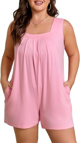 Eytino Women's Plus Size Jumpsuits Casual Sleeveless Short Overalls Pleated Front Rompers Summer Outfits(1X-5X) in Saudi Arabia
