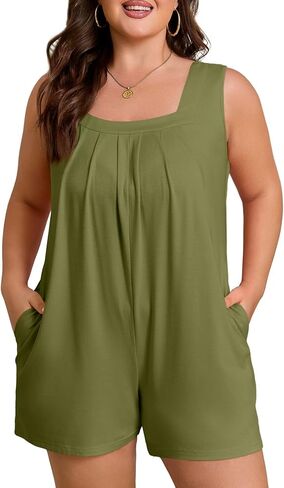 Eytino Women's Plus Size Jumpsuits Casual Sleeveless Short Overalls Pleated Front Rompers Summer Outfits(1X-5X) in Saudi Arabia