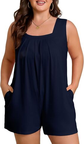 Eytino Women's Plus Size Jumpsuits Casual Sleeveless Short Overalls Pleated Front Rompers Summer Outfits(1X-5X) in Saudi Arabia