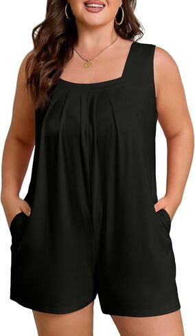 Eytino Women's Plus Size Jumpsuits Casual Sleeveless Short Overalls Pleated Front Rompers Summer Outfits(1X-5X) in Saudi Arabia