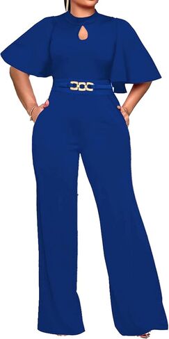 Yiershu Womens Casual Loose Ruffles Short Sleeve Belted Wide Leg Pant Romper Jumpsuit Casual Business One Piece Outfits in Saudi Arabia