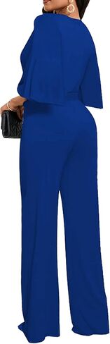 Yiershu Womens Casual Loose Ruffles Short Sleeve Belted Wide Leg Pant Romper Jumpsuit Casual Business One Piece Outfits in Saudi Arabia