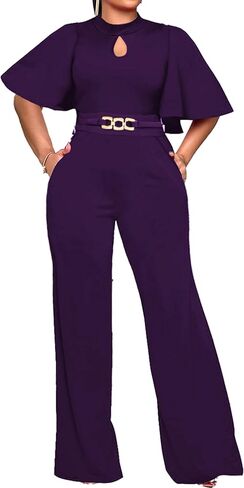 Yiershu Womens Casual Loose Ruffles Short Sleeve Belted Wide Leg Pant Romper Jumpsuit Casual Business One Piece Outfits in Saudi Arabia
