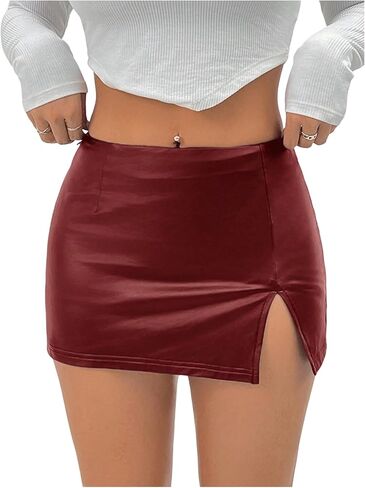 MakeMeChic Women's Faux Leather Mini Skirt Stretchy Side Split Bodycon Skirts in Saudi Arabia