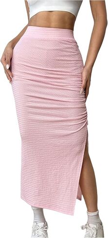 SOLY HUX Women's High Waisted Ruched Split Skirt Bodycon Pencil Going Out Long Skirts in Saudi Arabia