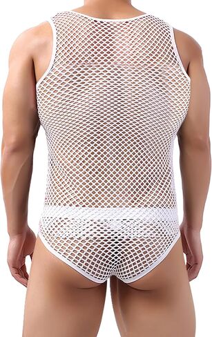 Men’s Mesh Sheer Fishnet Muscle Top Fitted Sleeveless Night Clubwear See Through Workout Gym Undershirt Tank Top in Saudi Arabia