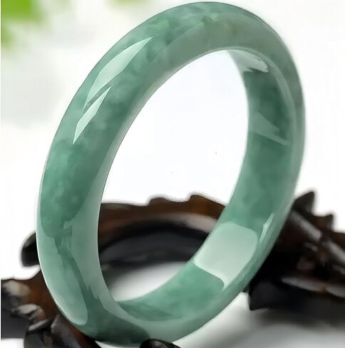 Natural Jade Stone Bangle Bracelet -Round Multi-Polished Design with Box, Feng Shui Good Luck Accessory, Positive Energy Gift for Women Men in Saudi Arabia