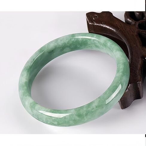 Natural Jade Stone Bangle Bracelet -Round Multi-Polished Design with Box, Feng Shui Good Luck Accessory, Positive Energy Gift for Women Men in Saudi Arabia