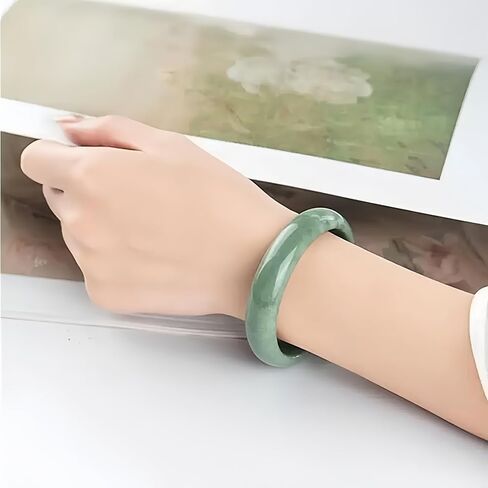 Natural Jade Stone Bangle Bracelet -Round Multi-Polished Design with Box, Feng Shui Good Luck Accessory, Positive Energy Gift for Women Men in Saudi Arabia