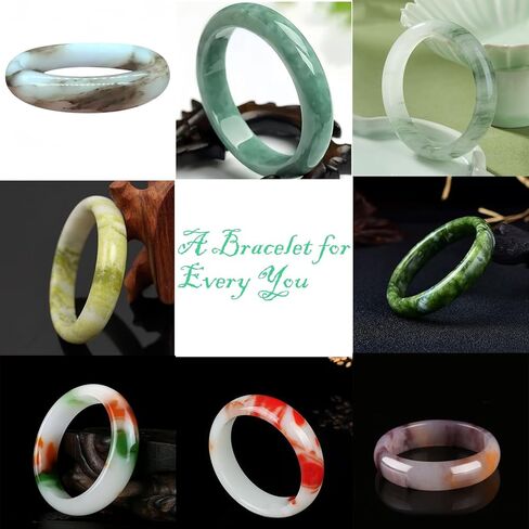 Natural Jade Stone Bangle Bracelet -Round Multi-Polished Design with Box, Feng Shui Good Luck Accessory, Positive Energy Gift for Women Men in Saudi Arabia