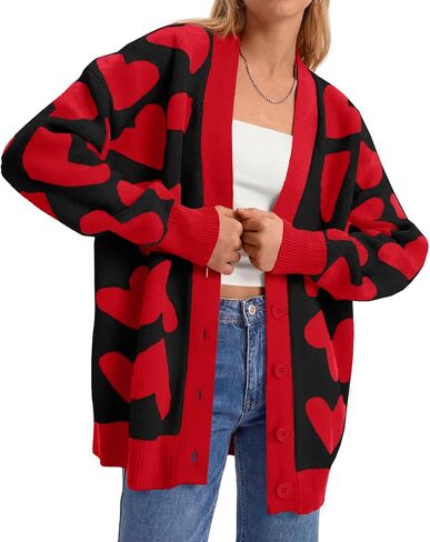 Saodimallsu Womens Heart Cardigan Sweaters Cute Valentines Oversized V Neck Button Up Winter Sweater Coats in Saudi Arabia