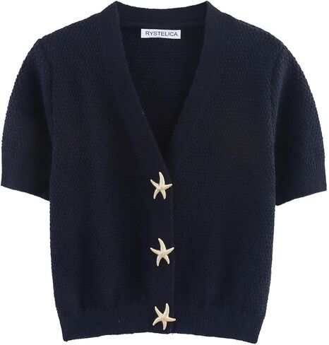 Women's Half Sleeve Sweater Knit Top Deep V Neck Button Down Fall Crop Knitted Sweaters in Saudi Arabia