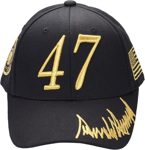 Trump 47 Black Cap with Gold Embroidery – Hook & Loop Adjustable Patriotic Hat in Saudi Arabia