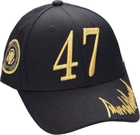 Trump 47 Black Cap with Gold Embroidery – Hook & Loop Adjustable Patriotic Hat in Saudi Arabia