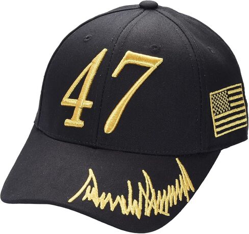 Trump 47 Black Cap with Gold Embroidery – Hook & Loop Adjustable Patriotic Hat in Saudi Arabia